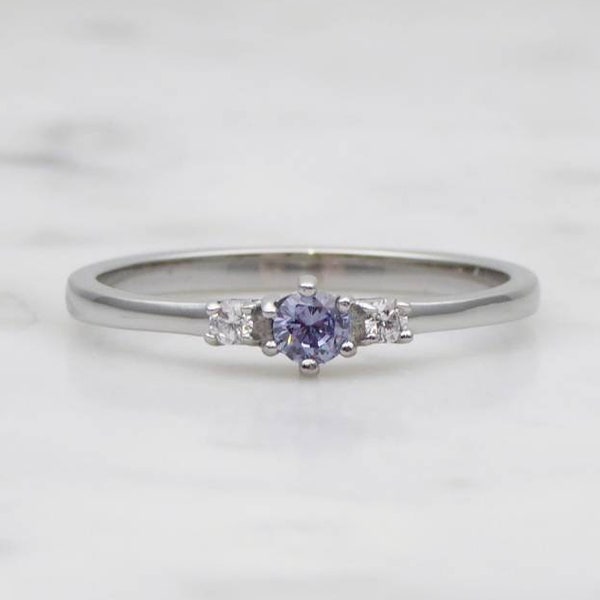 Natural Tanzanite and White Sapphire 3 stone Trilogy Ring in White Gold or Titanium  - engagement ring - handmade ring