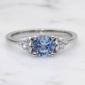 Natural Aquamarine & Man Made Diamond Simulant ring available in white gold or Titanium - engagement ring - wedding ring