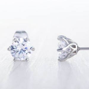 Man Made Diamond Simulant stud earrings, available in titanium, white gold and surgical steel 4mm, 5mm or 6mm sizes