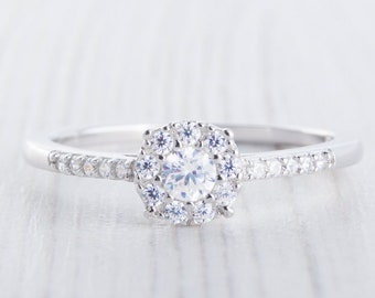 Genuine Moissanite Engagement Ring - Available in Sterling Silver or White Gold Filled - Handmade