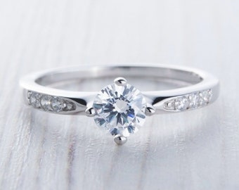 Genuine White Moissanite solitaire ring - Available in sterling silver or white gold - engagement ring - wedding ring