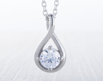 Twist style Necklace pendant with Moissanite  - available in 5mm, 6mm stone sizes - titanium