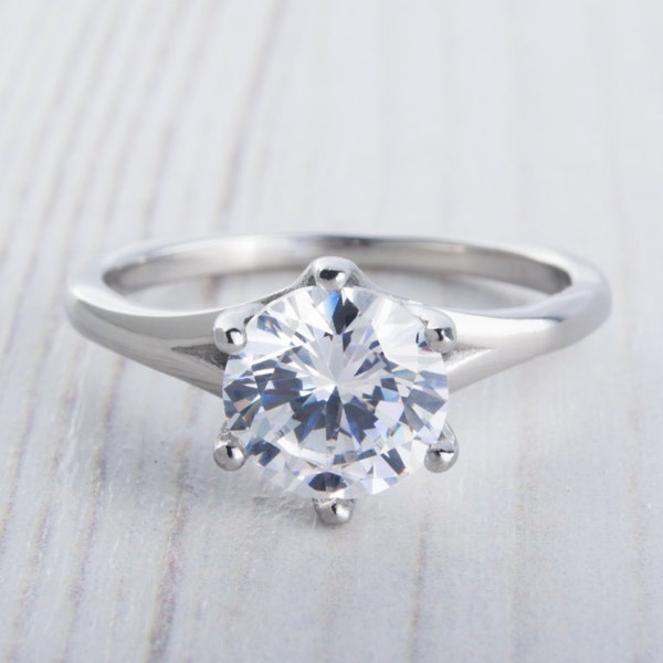 1.5ct Man Made Diamond Simulant Solitaire ring available in white gold or Titanium - engagement ring - wedding ring