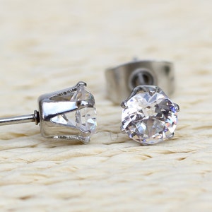 Natural White Sapphire and surgical steel stud earrings - Available in 3mm, 4mm and 5mm sizes