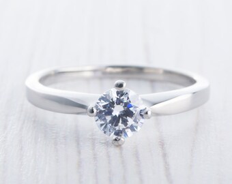 Titanium and Man Made Diamond Simulant solitaire ring - engagement ring - wedding ring