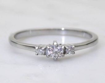 Genuine moissanite 3 stone Trilogy Ring in White Gold or Titanium  - engagement ring - handmade ring