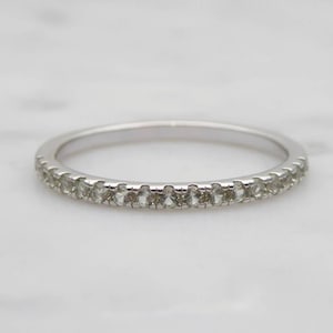 Natural Green Sapphire 1.8mm wide Half Eternity ring  in white gold or Silver - stacking ring - wedding band - handmade engagement ring