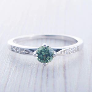 Green Sapphire Solitaire engagement ring  - Available in white gold or sterling silver - handmade ring