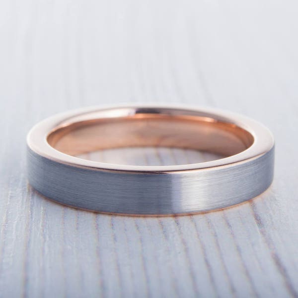 4 mm 14K roségoud en titanium trouwring voor mannen en vrouwen