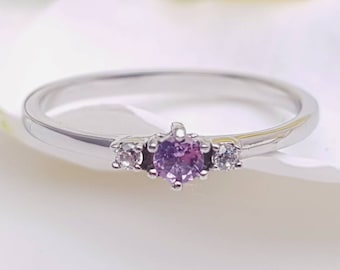 Alexandrite and White Sapphire 3 stone Trilogy Ring in White Gold or Titanium  - engagement ring - handmade ring