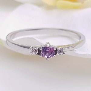 Alexandrite and White Sapphire 3 stone Trilogy Ring in White Gold or Titanium  - engagement ring - handmade ring