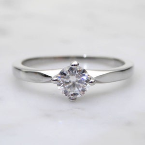 Genuine White Moissanite solitaire ring available in Titanium or white gold - engagement ring - wedding ring