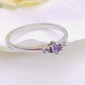 Alexandrite and White Sapphire 3 stone Trilogy Ring in White Gold or Titanium engagement ring handmade ring image 3