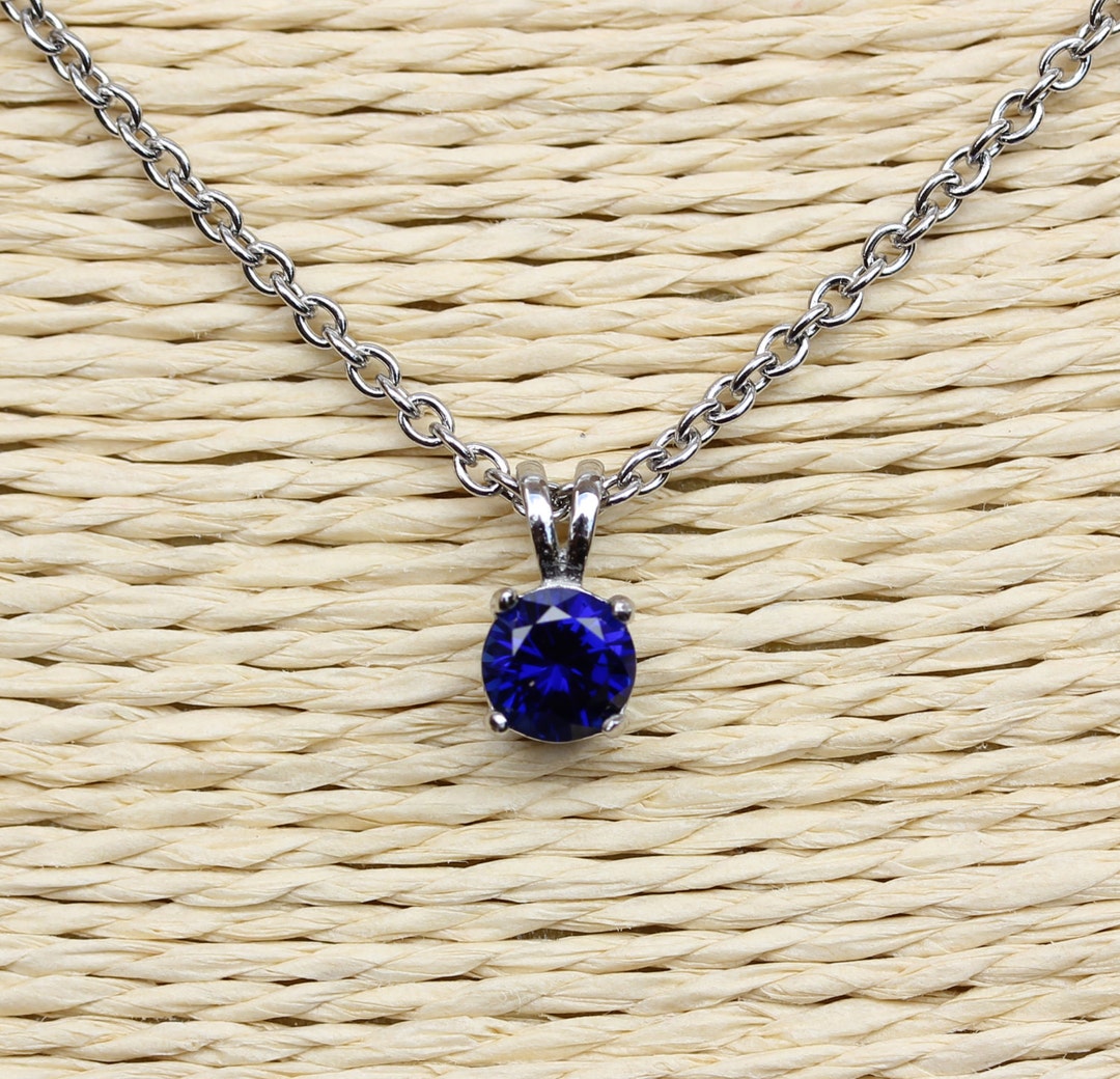 Natural Blue Sapphire Pendant Necklace - 4mm, 5mm, Sizes