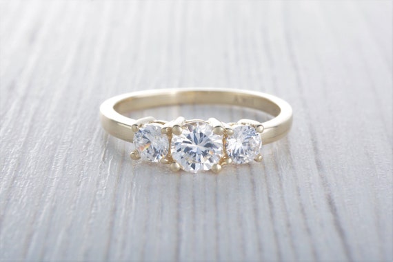 Moissanite Trilogy Ring Available in 9K 14K 18K Rose Yellow
