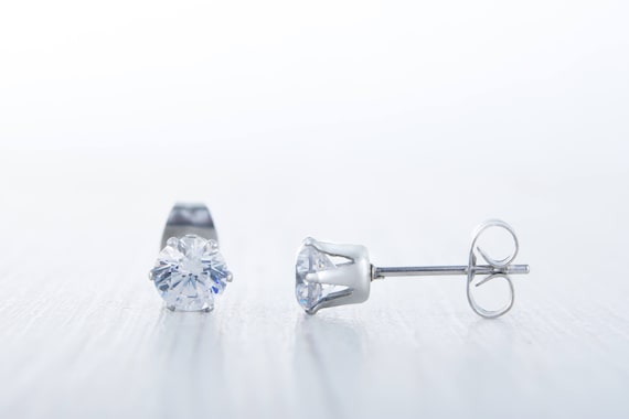 Man Made Diamond Simulant Stud Earrings, Available in Titanium