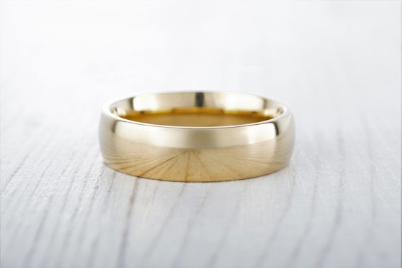 6mm Wide, Filled 18ct Yellow Gold Plain Wedding Band Ring - Gold