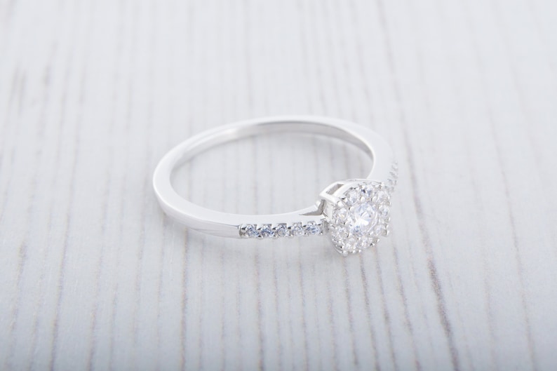 Genuine Moissanite Engagement Ring Available in Sterling Silver or White Gold Filled Handmade image 2