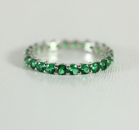 Emerald 2.5mm Wide Full Eternity Ring Stacking Ring - Etsy UK