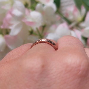 4mm wide 18K Rose Gold and Brushed Titanium with engraved detail Wedding ring band for men and women image 3