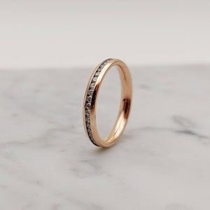 3mm Wide Man Made Diamond Simulant Full Eternity ring / stacking ring in rose gold filled Wedding Band Engagement ring image 6