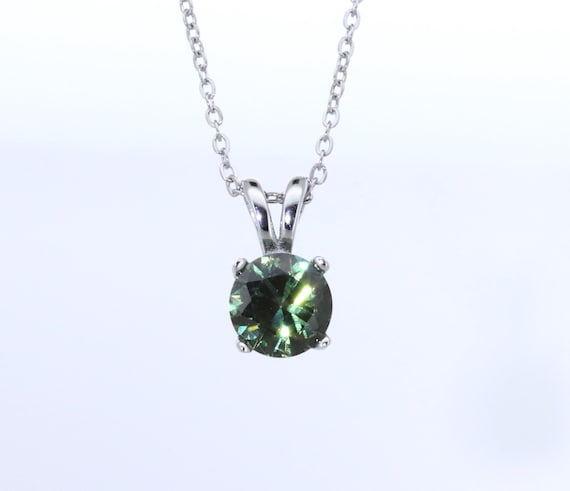 Natural Green Sapphire Pendant Necklace - 4mm, 5mm and 6mm sizes - Available in white gold filled or titanium