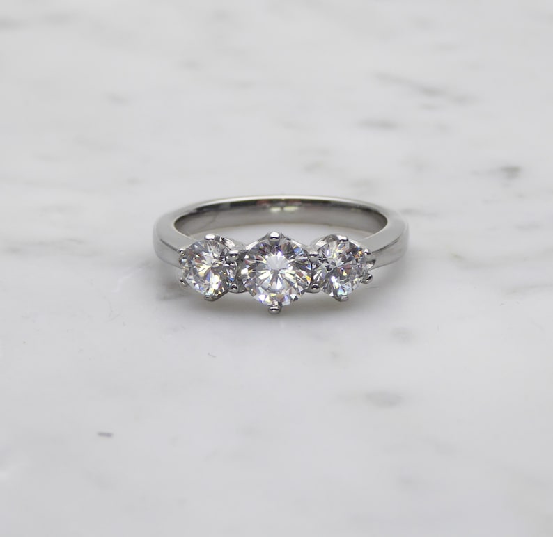 Genuine moissanite Vintage style 3 stone trilogy ring - engagement ring - wedding ring image 5