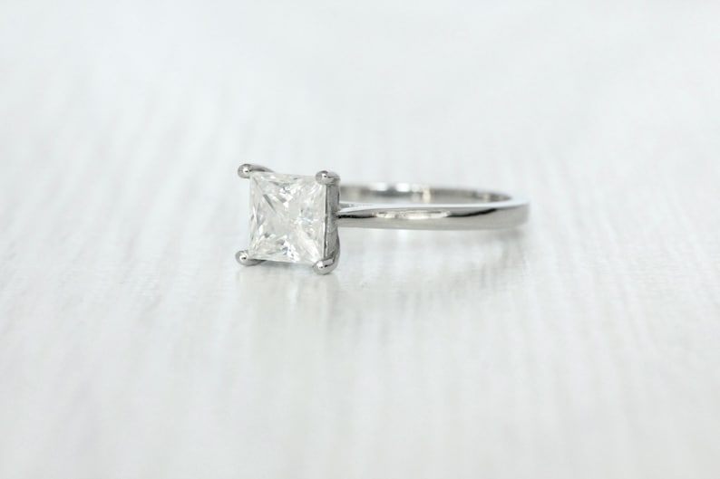 1ct Princess Cut Solitaire cathedral ring in Titanium or White Gold - Moissanite or Simulated diamond image 3