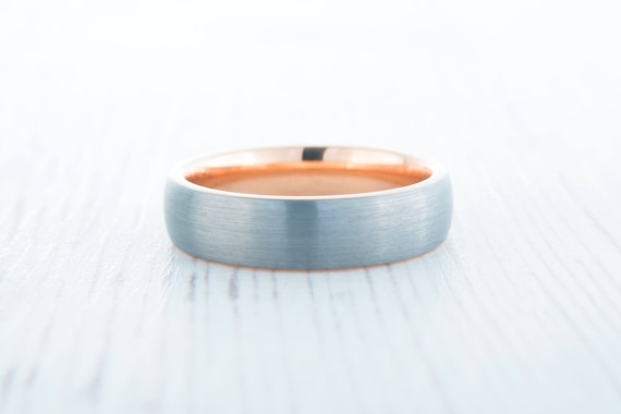 Anello Fede Nuziale In Titanio Con Oro Rosa E Nero 6mm - Uomo O Donna - Foto 6