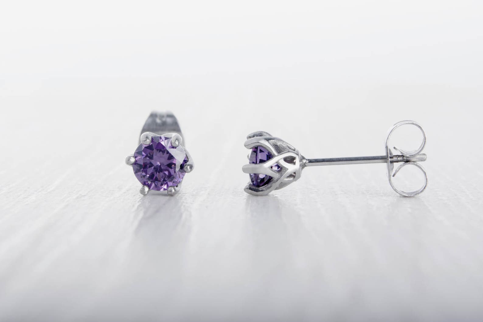 Natural Amethyst Stud Earrings Available in Titanium White Etsy