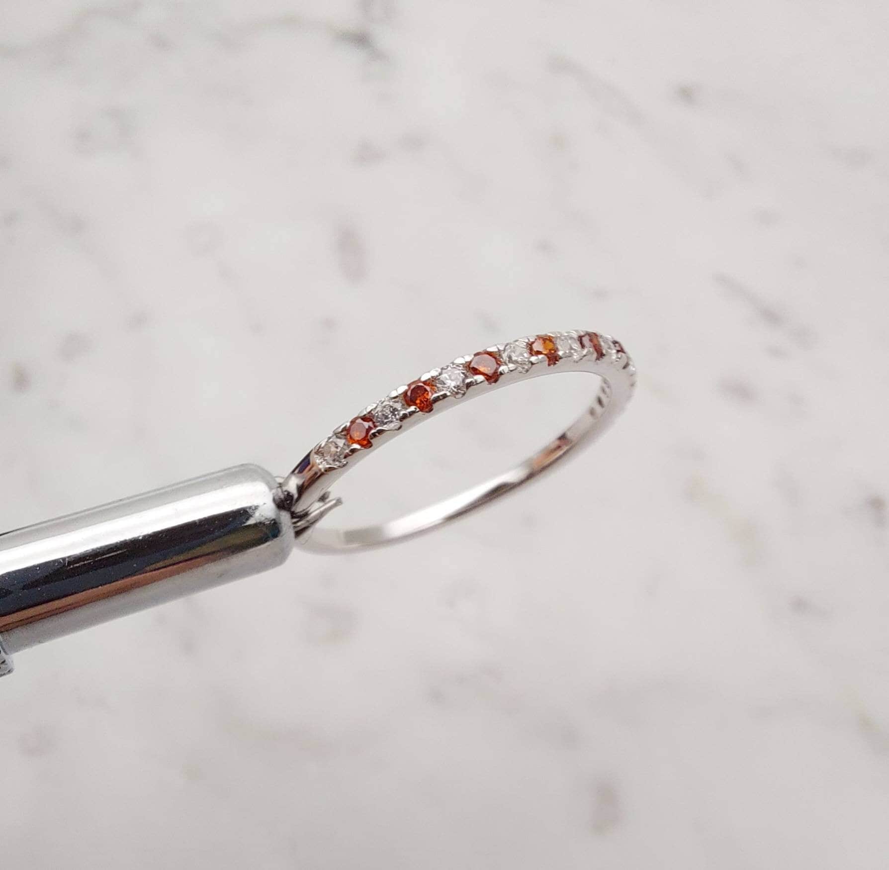 1.8mm Wide Garnet and Diamond Half Eternity Ring in White Gold or