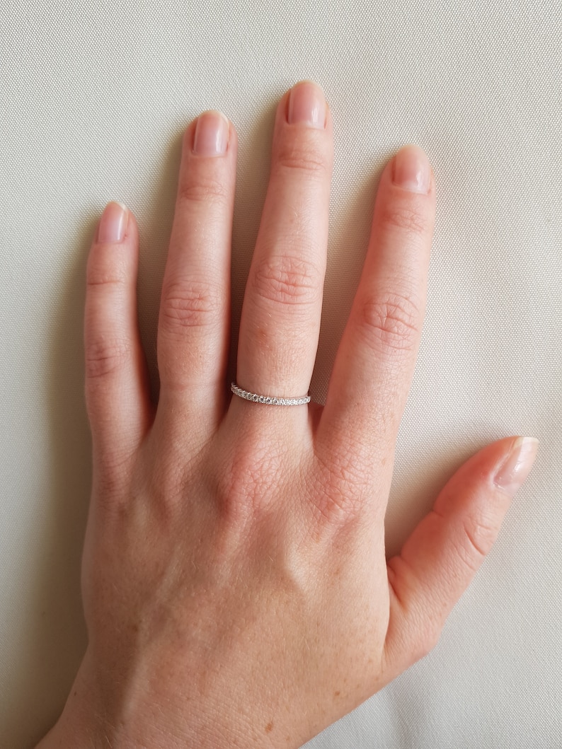 stacking ring wedding band handmade engagement ring 1.8mm wide Man Made Diamond Simulant Half Eternity ring in white gold or Silver