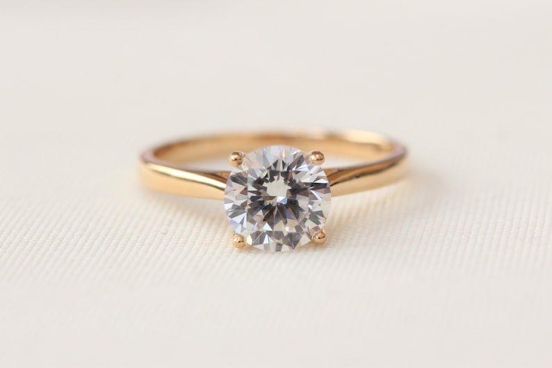 Silverraj Jewels 14K Gold Fn Alloy Simulated Diamond Studded Engagement Wedding Anniversary Ring