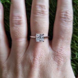 1ct Princess Cut Solitaire cathedral ring in Titanium or White Gold - Moissanite or Simulated diamond image 6