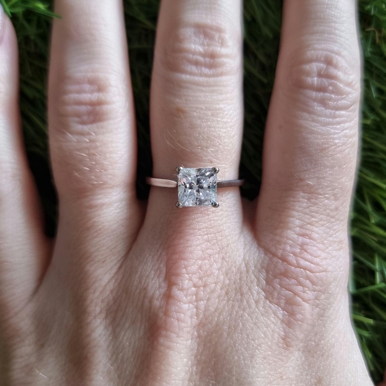1ct Princess Cut Solitaire cathedral ring in Titanium or White Gold - Moissanite or Simulated diamond image 6