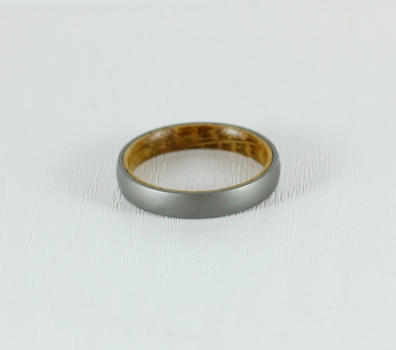 4mm Titanium & Whiskey barrel wood Wedding ring band for men and women image 3
