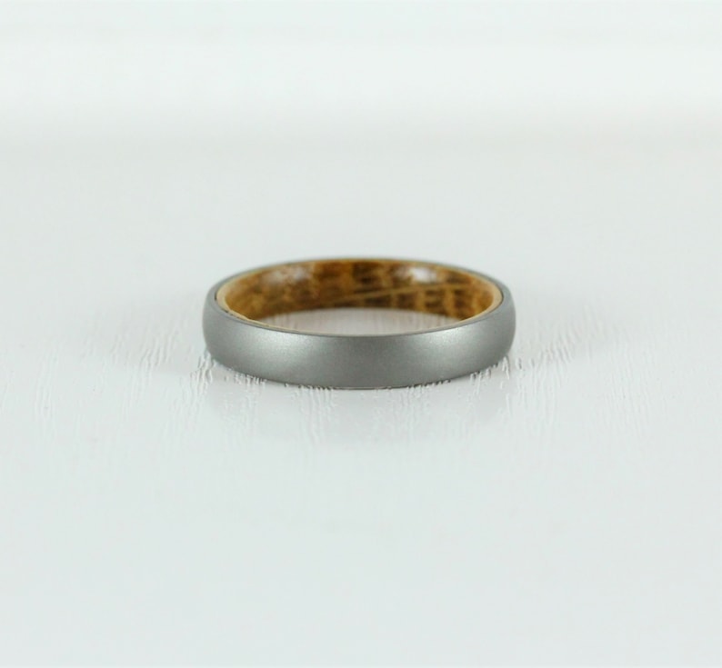 4mm Titanium & Whiskey barrel wood Wedding ring band for men and women image 2