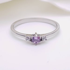 Alexandrite and White Sapphire 3 stone Trilogy Ring in White Gold or Titanium engagement ring handmade ring image 2