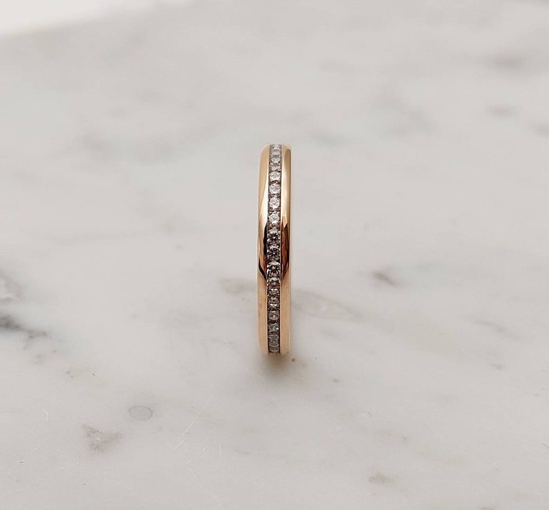 3mm Wide Man Made Diamond Simulant Full Eternity ring / stacking ring in rose gold filled Wedding Band Engagement ring image 2
