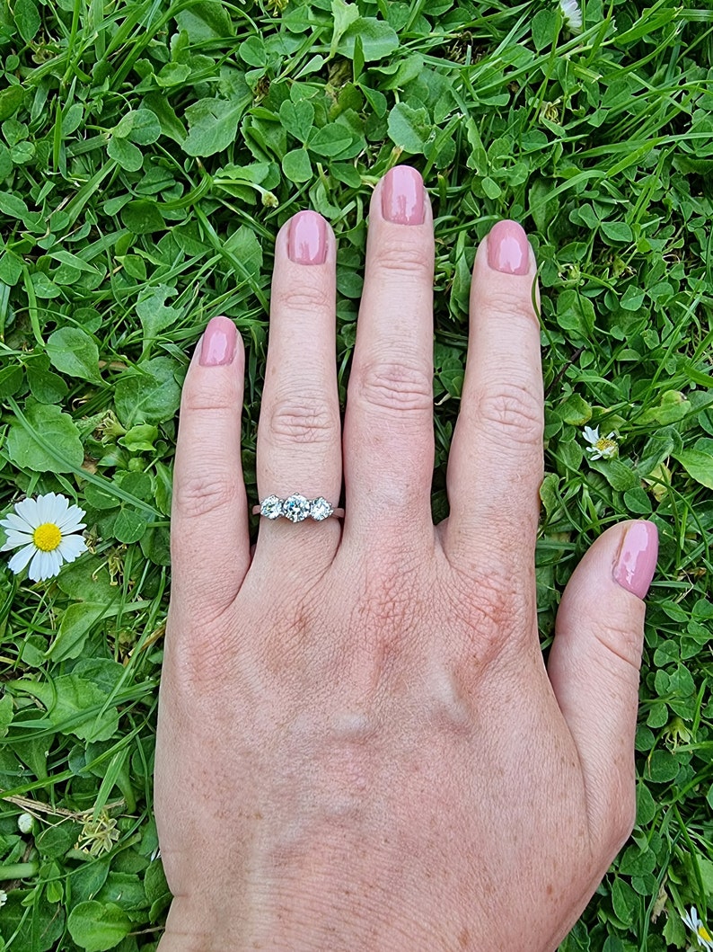 Genuine moissanite Vintage style 3 stone trilogy ring - engagement ring - wedding ring image 7