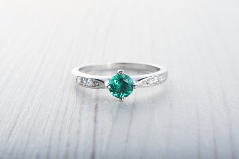 Natural Emerald Solitaire engagement ring - available in sterling silver or white gold - handmade engagement ring - wedding ring 