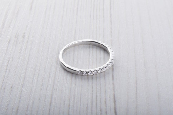 1.8mm wide Man Made Diamond Simulant Half Eternity ring in Titanium, white gold or Silver - stacking ring - wedding band