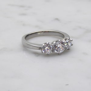 Genuine moissanite Vintage style 3 stone trilogy ring - engagement ring - wedding ring image 6