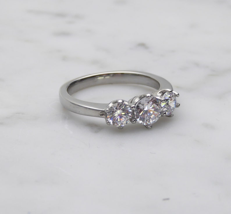 Genuine moissanite Vintage style 3 stone trilogy ring - engagement ring - wedding ring image 6