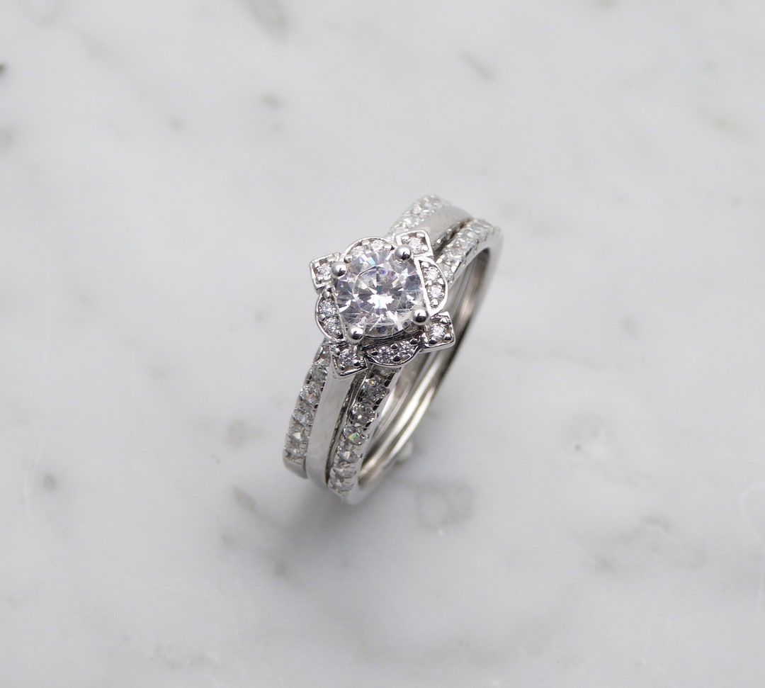 Wedding Set - Man Made Diamond Solitaire Ring & 2x Half Eternity ...