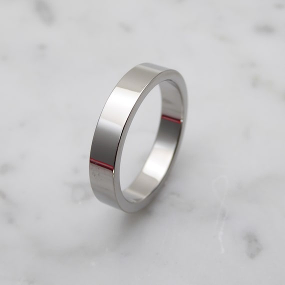 4mm Titanium Flat Square Shape Plain Band Wedding Ring Polished