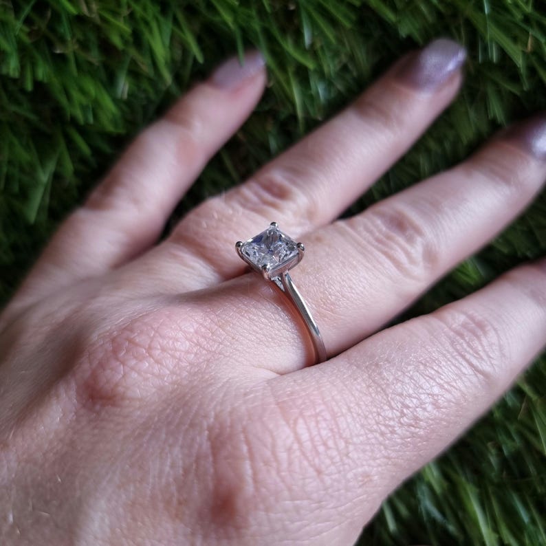 1ct Princess Cut Solitaire cathedral ring in Titanium or White Gold - Moissanite or Simulated diamond image 7
