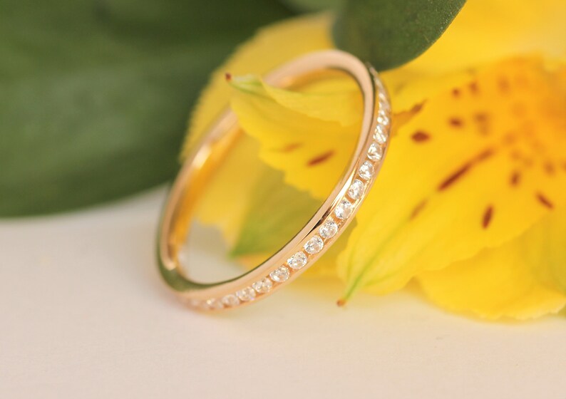 Genuine Moissanite 2.5mm wide full eternity ring avalable in Etsy