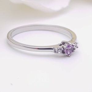 Alexandrite and White Sapphire 3 stone Trilogy Ring in White Gold or Titanium engagement ring handmade ring image 4