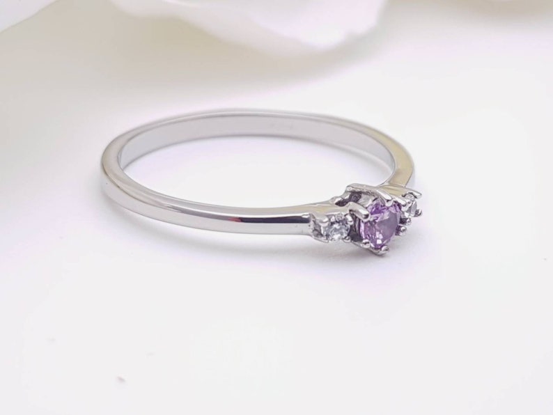 Alexandrite and White Sapphire 3 stone Trilogy Ring in White Gold or Titanium engagement ring handmade ring image 4